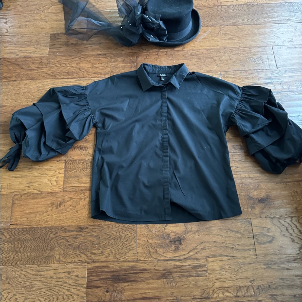 A.N.A. Black Puffy Sleeve‎ Button Top